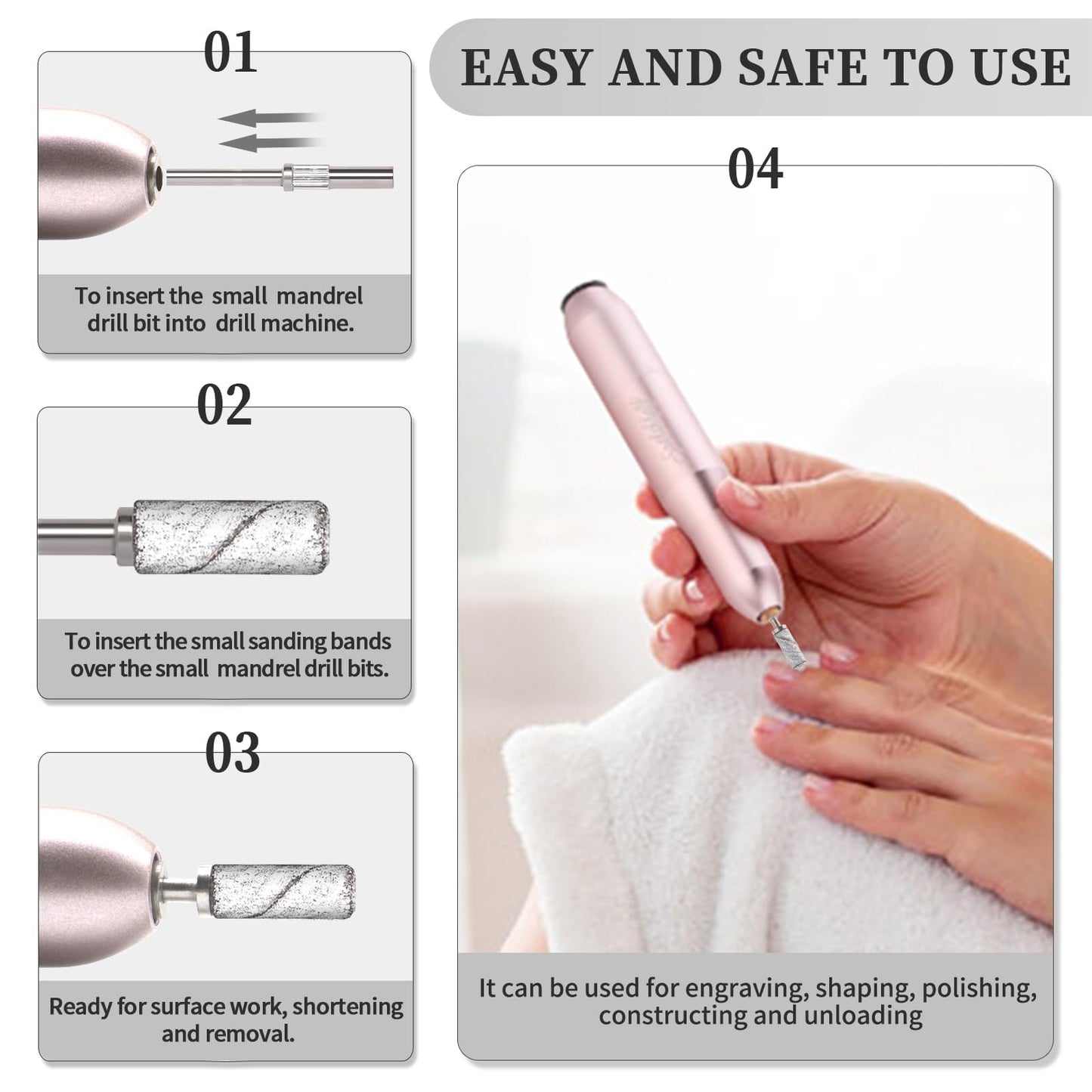 BLESWIN 200pcs #180#240 Grit Small Sanding Bands for Nail Drill with 2pcs 3/32’’ Upgrade Mandrels Bits, Mini Sanding Bands for Nail Drill for Manicure Nail Salon and Nail Enthusiasts Use – White
