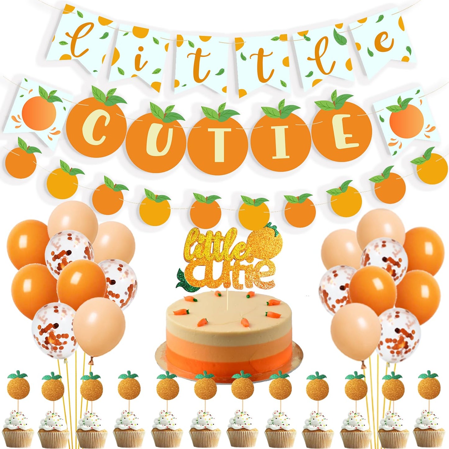 Little Cutie Baby Shower Decorations Orange Birthday Party Supplies Kit,Little Cutie Banner Cake Cupcake Toppers Decorations for Summer Orange Citrus Theme Party Supplies Tangerine Birthday Party