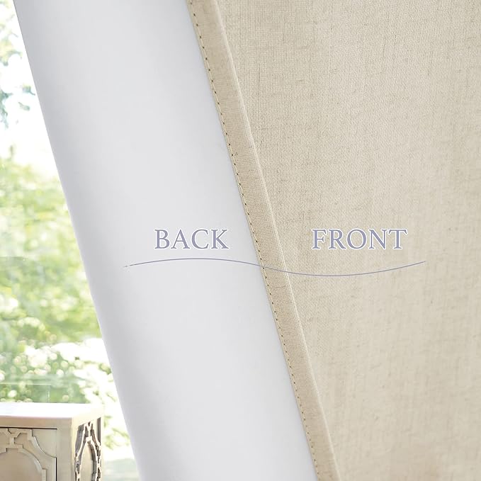 RYB HOME 100% Blackout Tricia Door Curtains, Linen Textured Blend Thermal Insulating Privacy French Door Window Tie Up Shades Living Room Curtains for Kitchen, W 34 x L 80 inches, Beige, 1 Panel