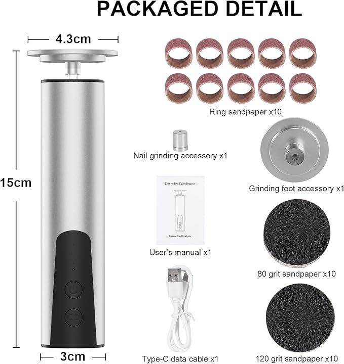 ele ELEOPTION Electric Callus Remover for Feet Electric Foot File Nail Grinder 6 Speed Adjustable Rechargeable Professional Foot Sander Pedicure Tool for Feet Dry Dead Skin Silver