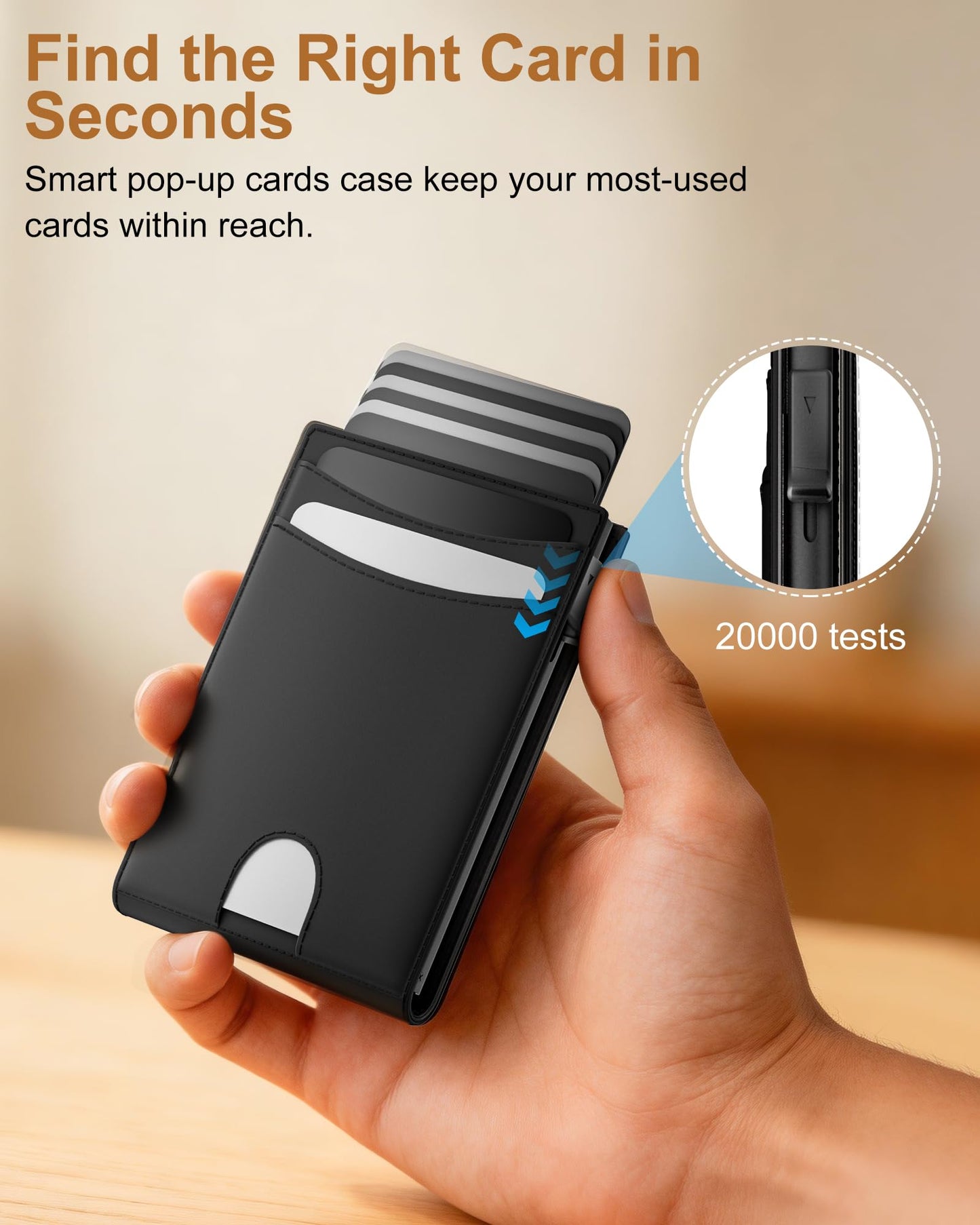 ERUSEHE Wallet for Men: Pop Up Card Case, RFID Blocking, Slim, Minimalist, Genuine Leather, Front Pocket, Smart, Thin, Compact, Magnetic Flap Closure - 2 ID Windows, Up to 12 Cards & 15 Bills (Black)