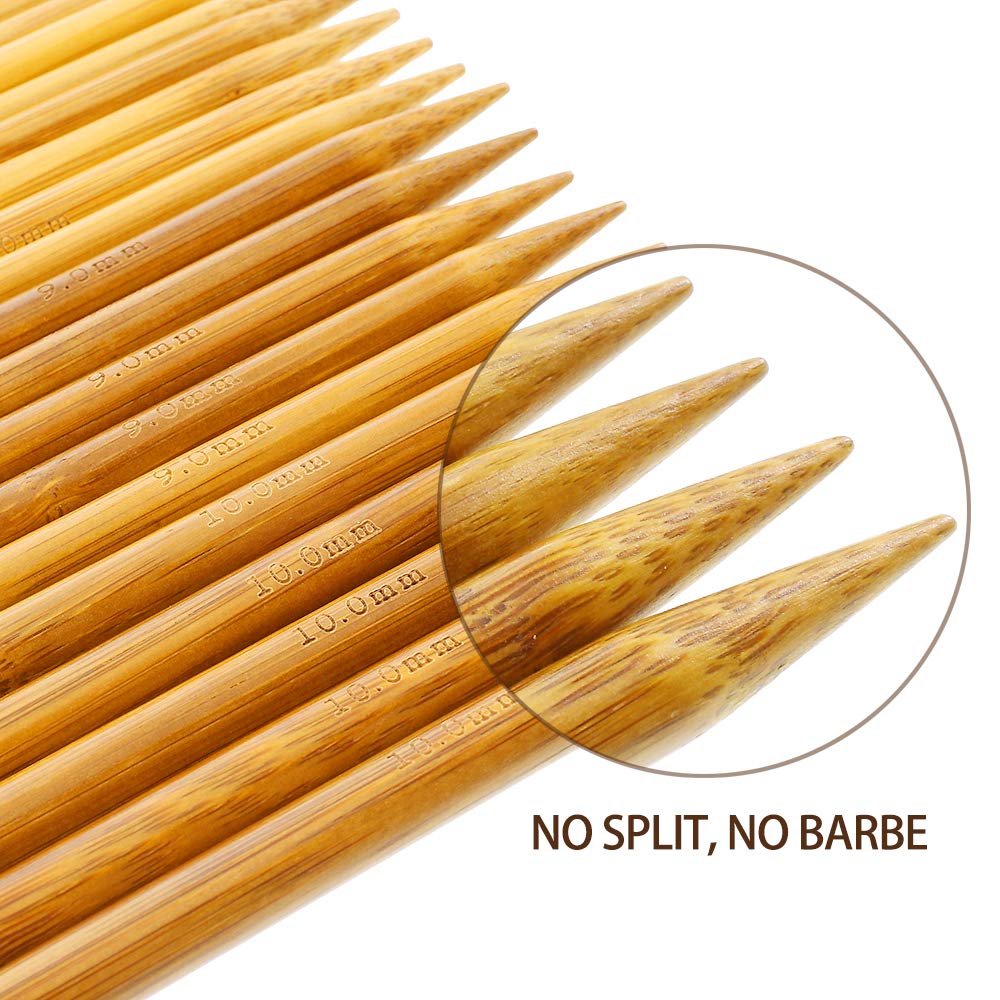 RELIAN Double Pointed , 75 Pcs Bamboo Knitting Needles Set, 15 Sizes from 2.0mm-10.0mm(8 Inches Length)+ 4Pcs Knitting Needles Point Protectors