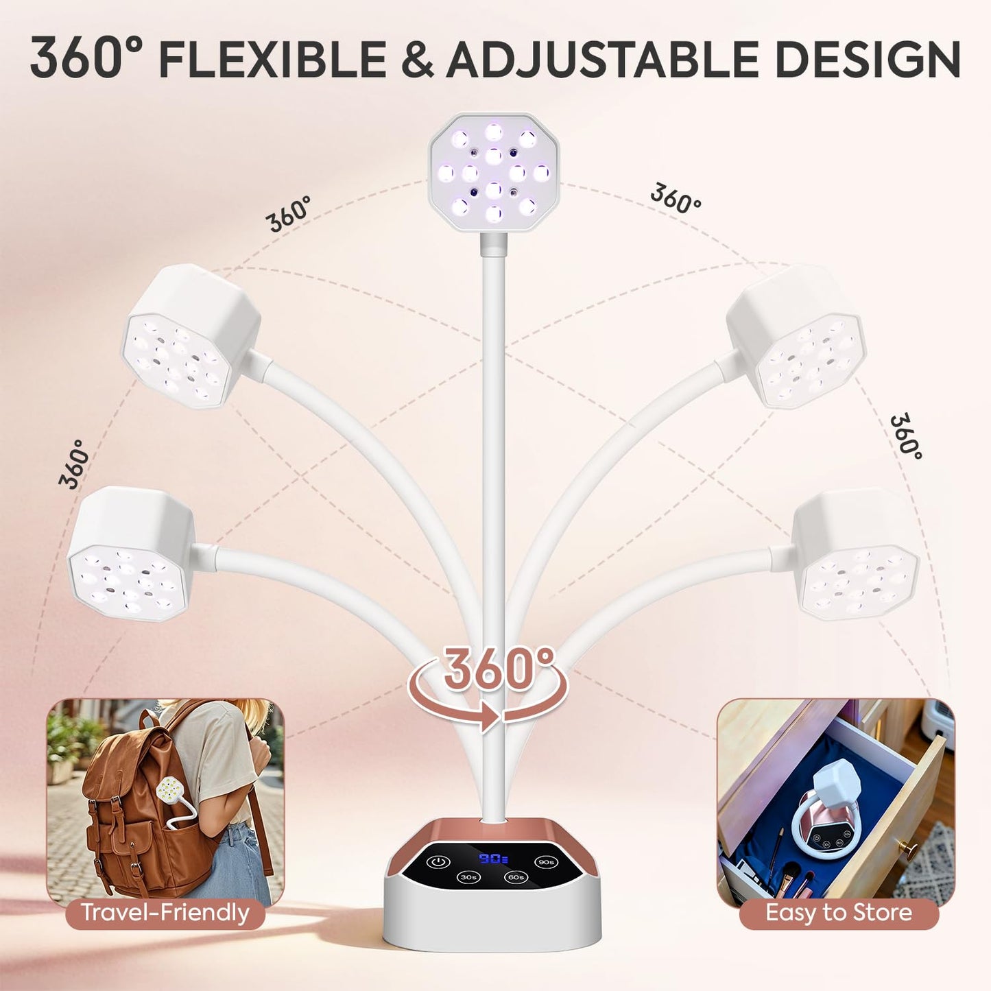 UV LED Nail Lamp 36W – Mini Cordless Flash Cure Gooseneck UV Light for Gel X Nails Portable USB 50mW/cm² Rechargeable Nail Dryer with 12 LEDs, Auto Sensor, 4 Timers & LCD Display for DIY Home Manicure