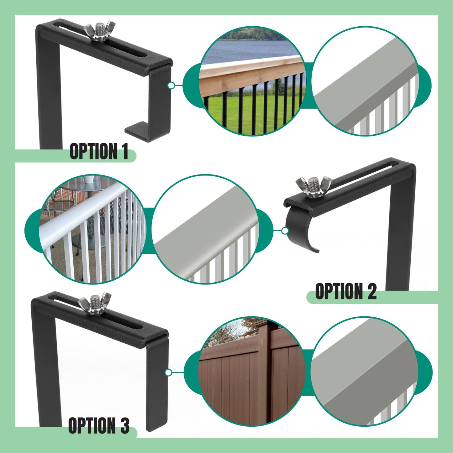 Vinazone Adjustable Planter Box Bracket, Black, 1 Pair - Hanging, Metal Alloy Steel Iron, Compact, No Drill, Fits 5-8.3 Inch Width, Suitable for Railings, Windows, Balconies, Fences