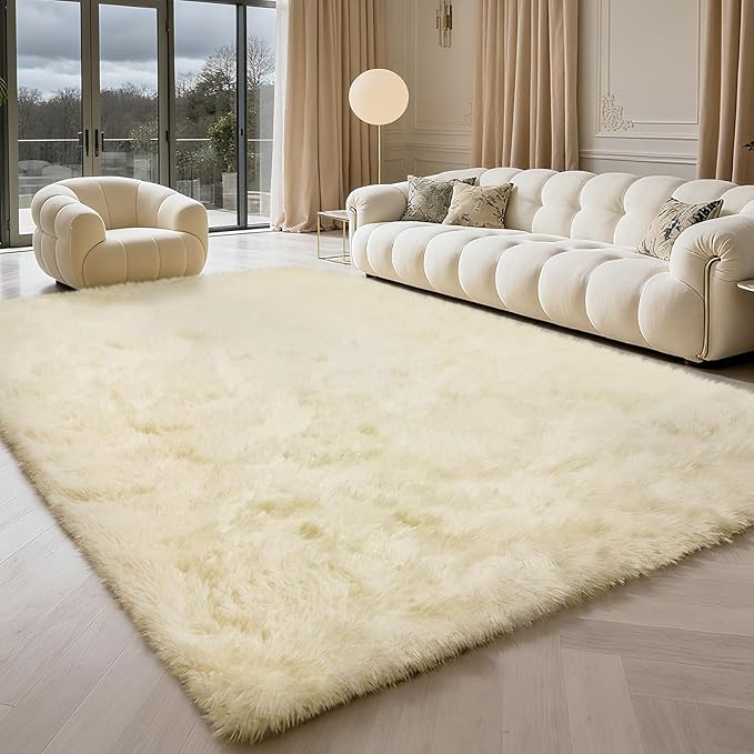Shag Area Rug for Bedroom 5x8,Ivory Fluffy Area Rugs for Living Room,Soft Fuzzy Rug Non-Shedding Indoor Plush Carpet for Kids Bedroom Nursery Dorm Home Decor