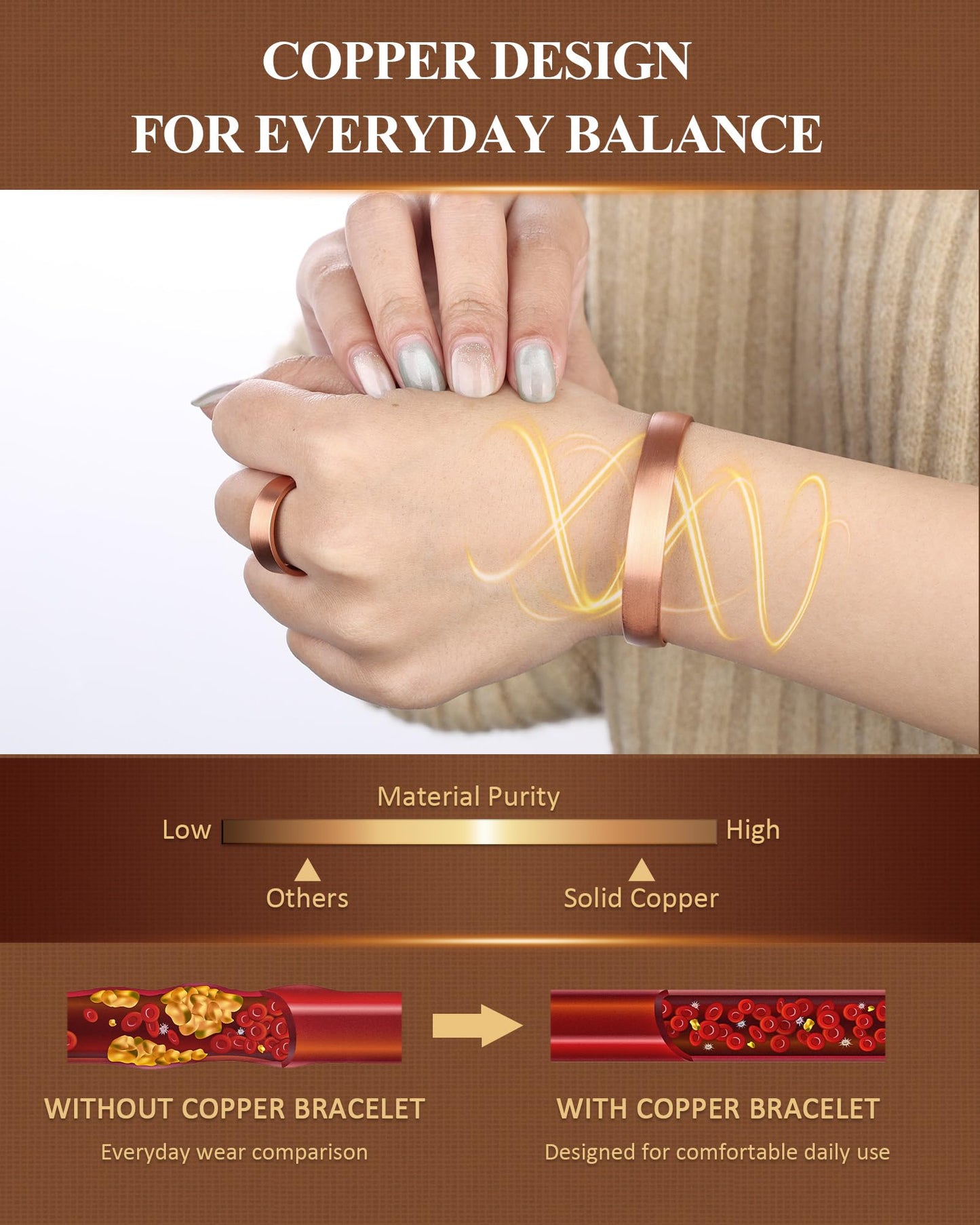 Fashtour Pure Copper Bracelet and Ring Set – Copper Bracelet for Men & Women – 100% Solid, Raw & Uncoated Handmade Hammered Tibetan Cuff Bangle (copper076-set)