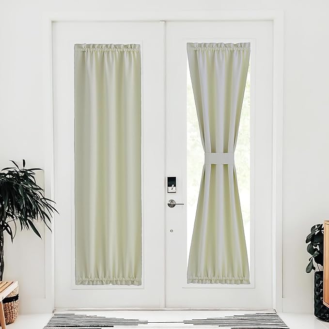 NICETOWN Farmhouse Door Curtain - Thermal Insulated Window Panels Energy Efficient Rod Pocket for Glass French Patio Door with Tieback, Doorway Curtains, 30 x 72 inches, Light Beige, 1 Piece