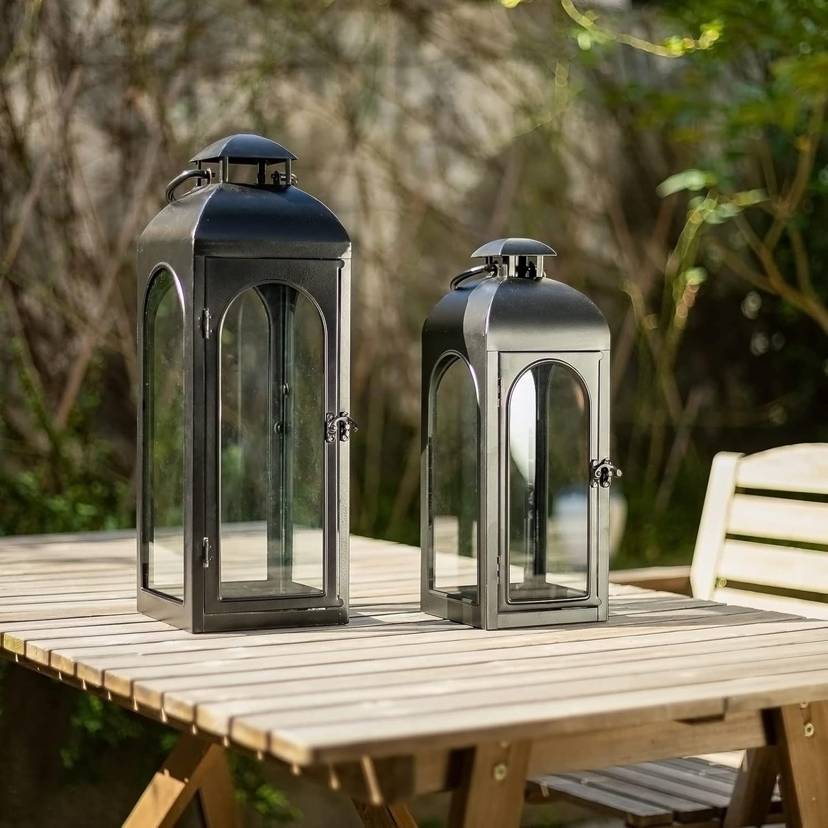 Bdor 2 Pack Large Luxury Lantern Decorative Tall 20 Inches Black Metal Hurricane Lanterns with Tempered Glass Panels for Front Porch,Tabletop, Mantle, Wall Hanging, or Garden, Indoor & Outdoor Décor