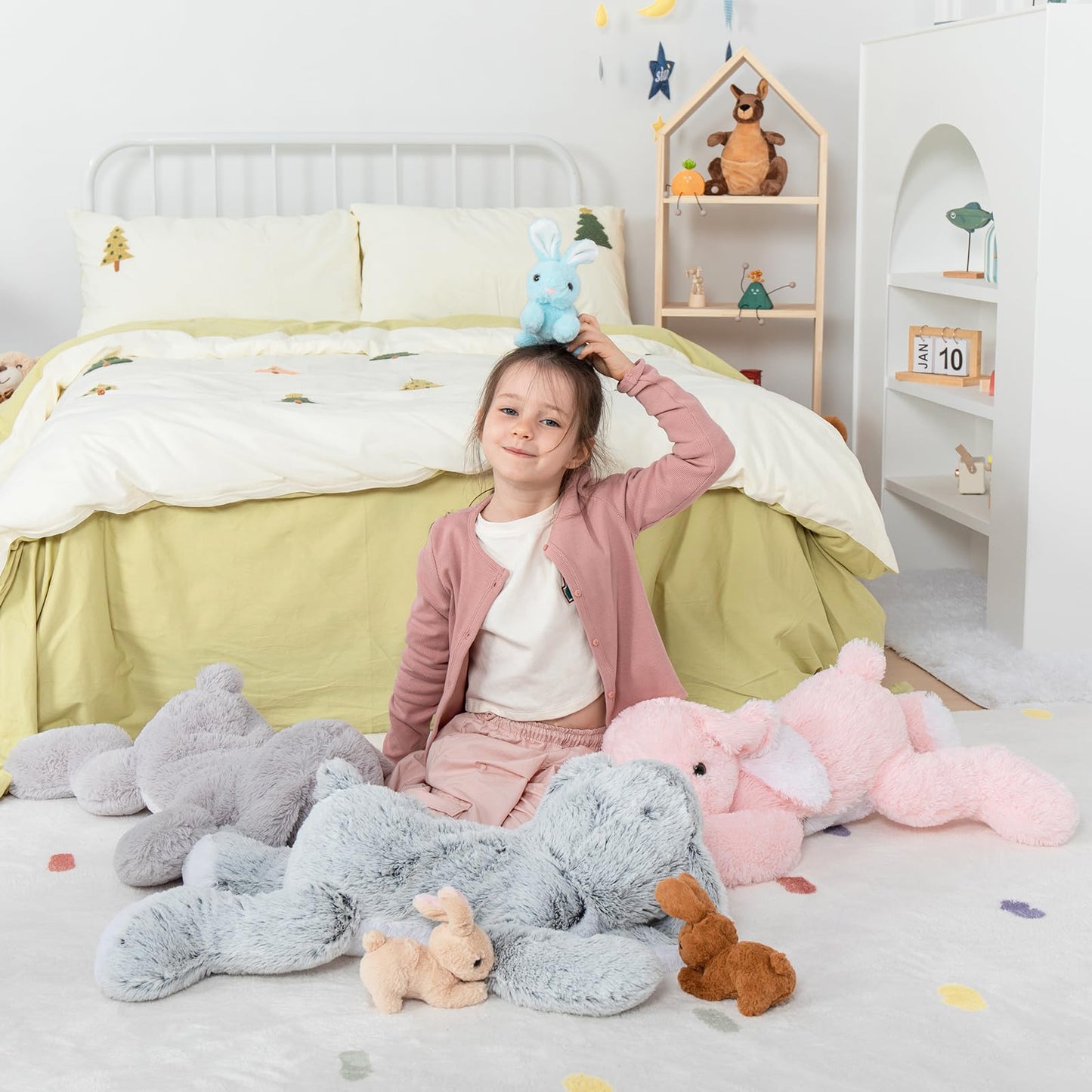 MaoGoLan 4Pcs Large Bunny Stuffed Animal with 3 Babies Inside, 24" Giant Easter Bunny Plush Toys, Soft and Cuddly Gray Stuffed Rabbit Gift for Kids,Girls,Boys,Teens