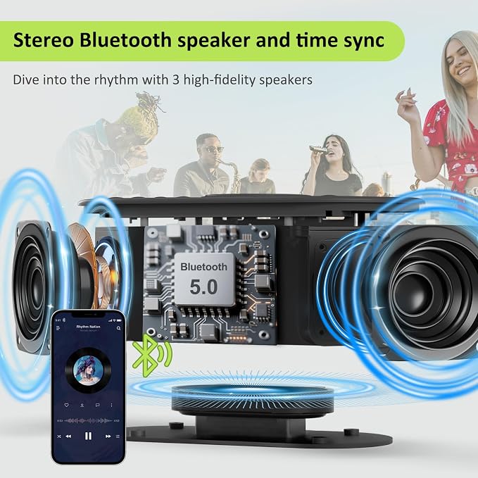 DreamSky Alarm Clock Radio with Wireless Charging and Bluetooth Speaker