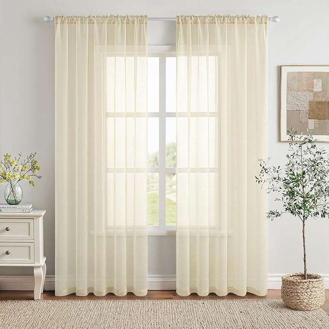 MIULEE 2 Panels Solid Color Light Cream Sheer Window Curtains Elegant Window Voile Panels/Drapes/Treatment for Bedroom Living Room (54X108 Inches Light Cream)