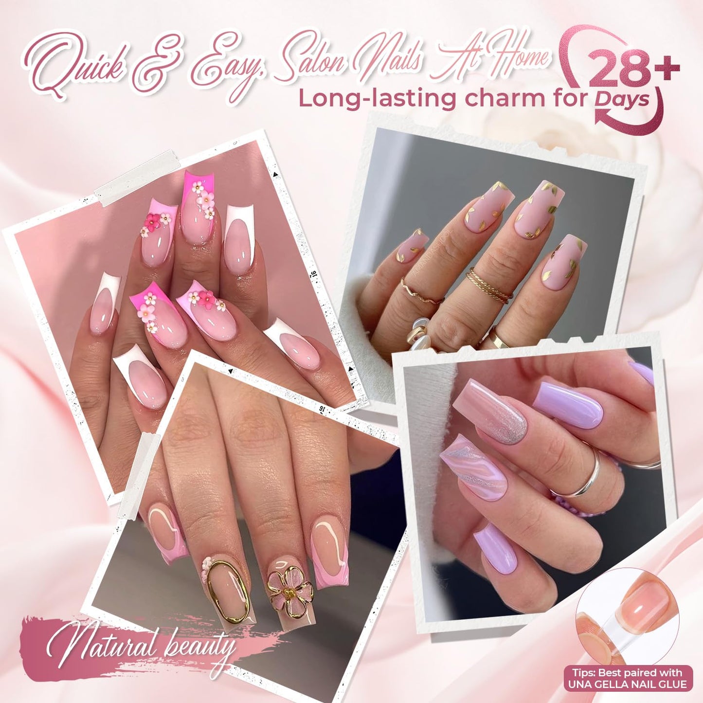 UNA GELLA Medium Square Gel Nail Tips Half Matte 312pcs Medium Square Gel Nails Full Cover False Acrylic Nails Tips for Press On Nails DIY Art Salon Nail Extensions, 12 Sizes