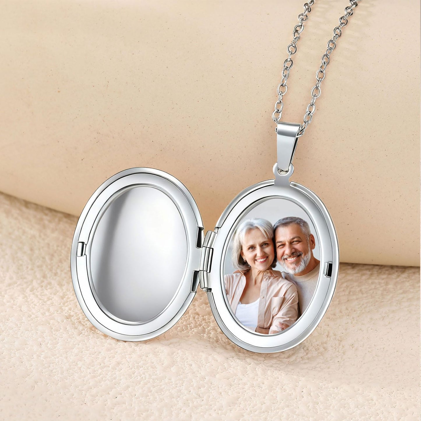 PHOCKSIN Glossy Oval Silver Lockets Personalized Locket Necklace for Women Custom Photo Locket Necklace with Text & Symbols Customized Lockets Gifts for Women