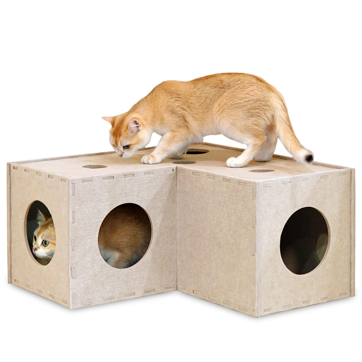 PETKARAY Felt Cat Puzzle Toy, Interactive Cat Toys for Indoor Cats, Interactive Maze for Kitten Felt Puzzle Box with Ball, Grey