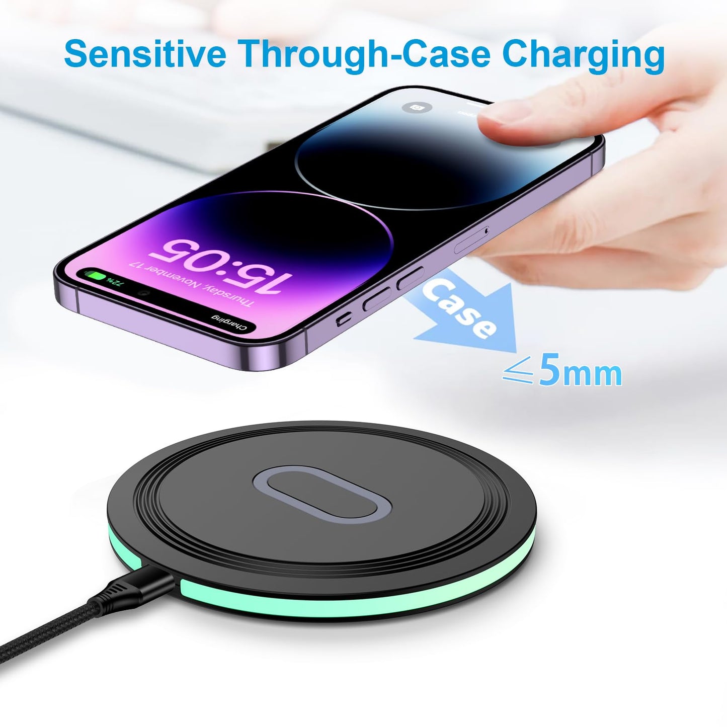 Pixel 10a Wireless Charger Pad, 15W Fast Wireless Charging Pad with Adapter for Google Pixel 9 9a 9 Pro Fold 8a 7a, iPhone 16 15 14 13 Pro Max, Samsung Galaxy S26 S25 Ultra S24 FE S23+ Note20 Ultra