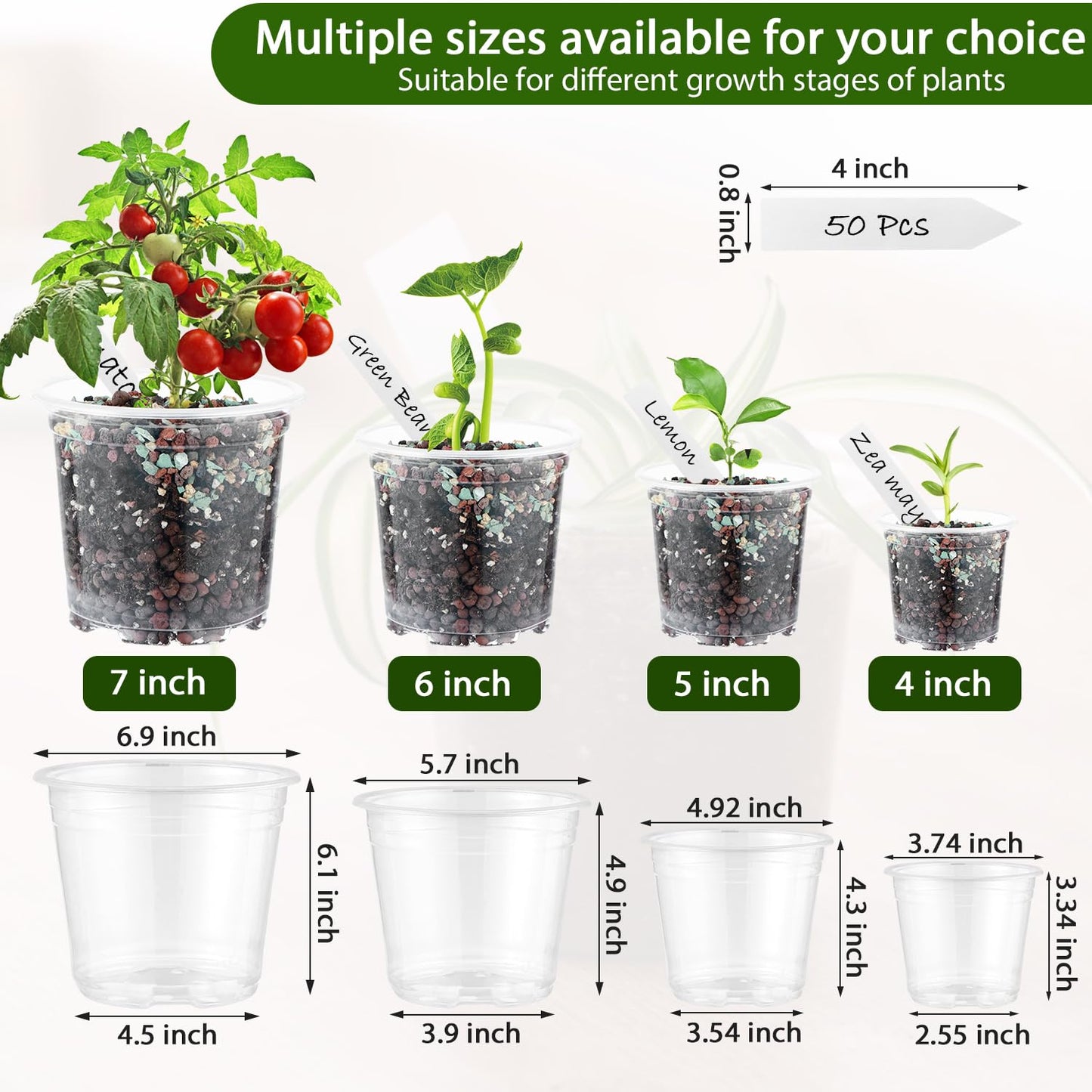 60 Pcs Clear Nursery Pots with Drainage Indoor 4 5 6 Inch Nursery Pot with Drainage Holes Plastic Seedling Pots for Plants, Plant Starter Pot with Holes Clear Plastic Planter for Indoor Plants
