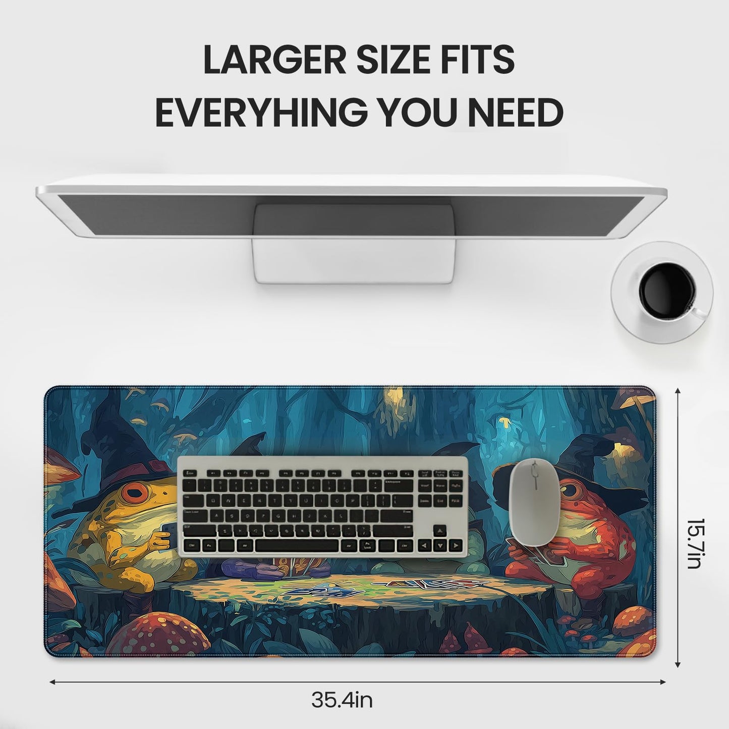 Anime Frog Playing Card Gaming Mouse Pad, Extended 35.4 x 15.7 Inches, Non-Slip Rubber Base, Stitched Edges,Water Proof， XXL Desk Mat
