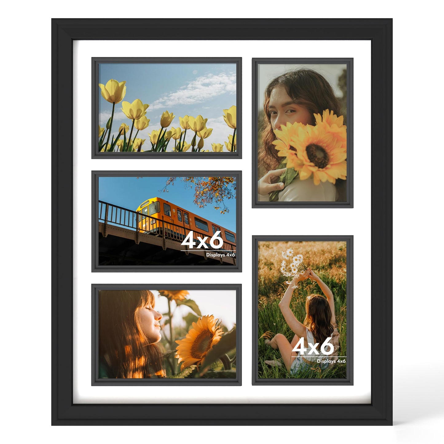 iRahmen 4x6 Collage Picture Frame with Tempered Glass - Display Five 4 x 6 Photos, Wood Frames Home Decor Wall Mount, Black