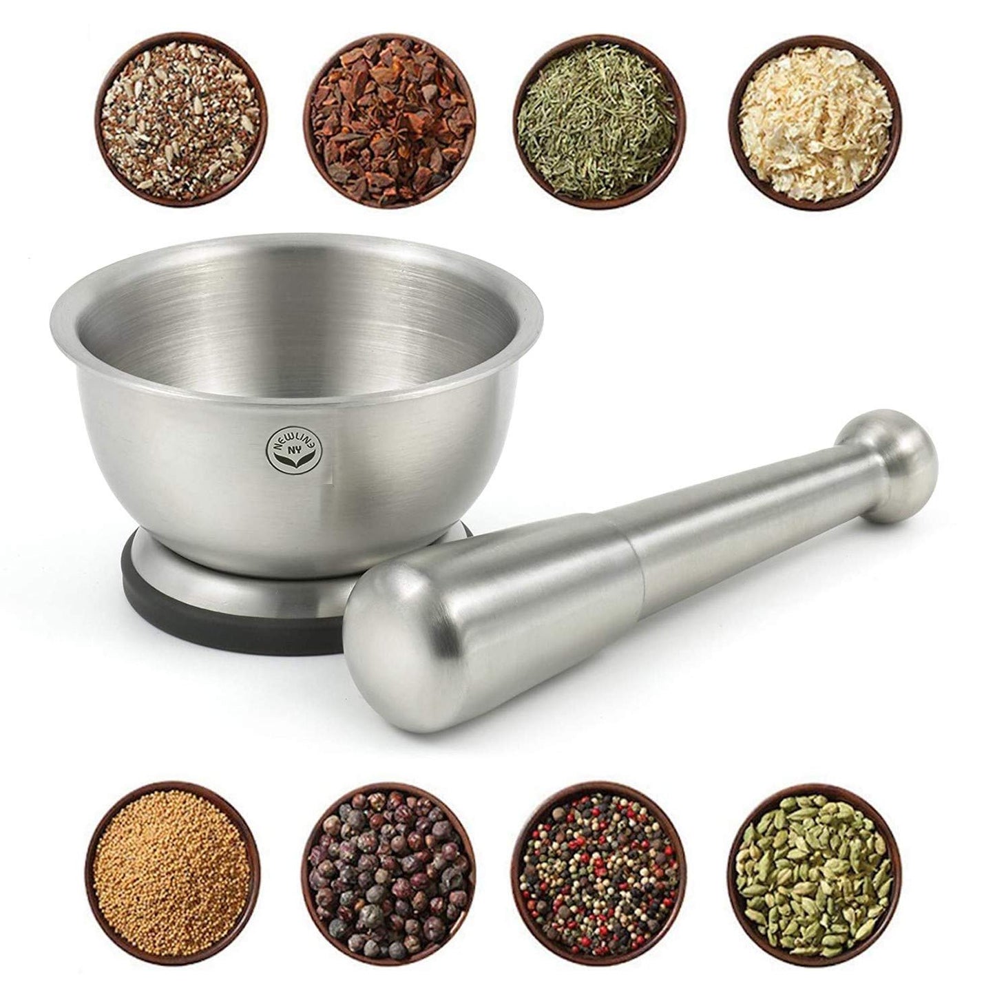 NewlineNY Stainless Steel Hand Masher & Bowl, Mortar and Pestle Set