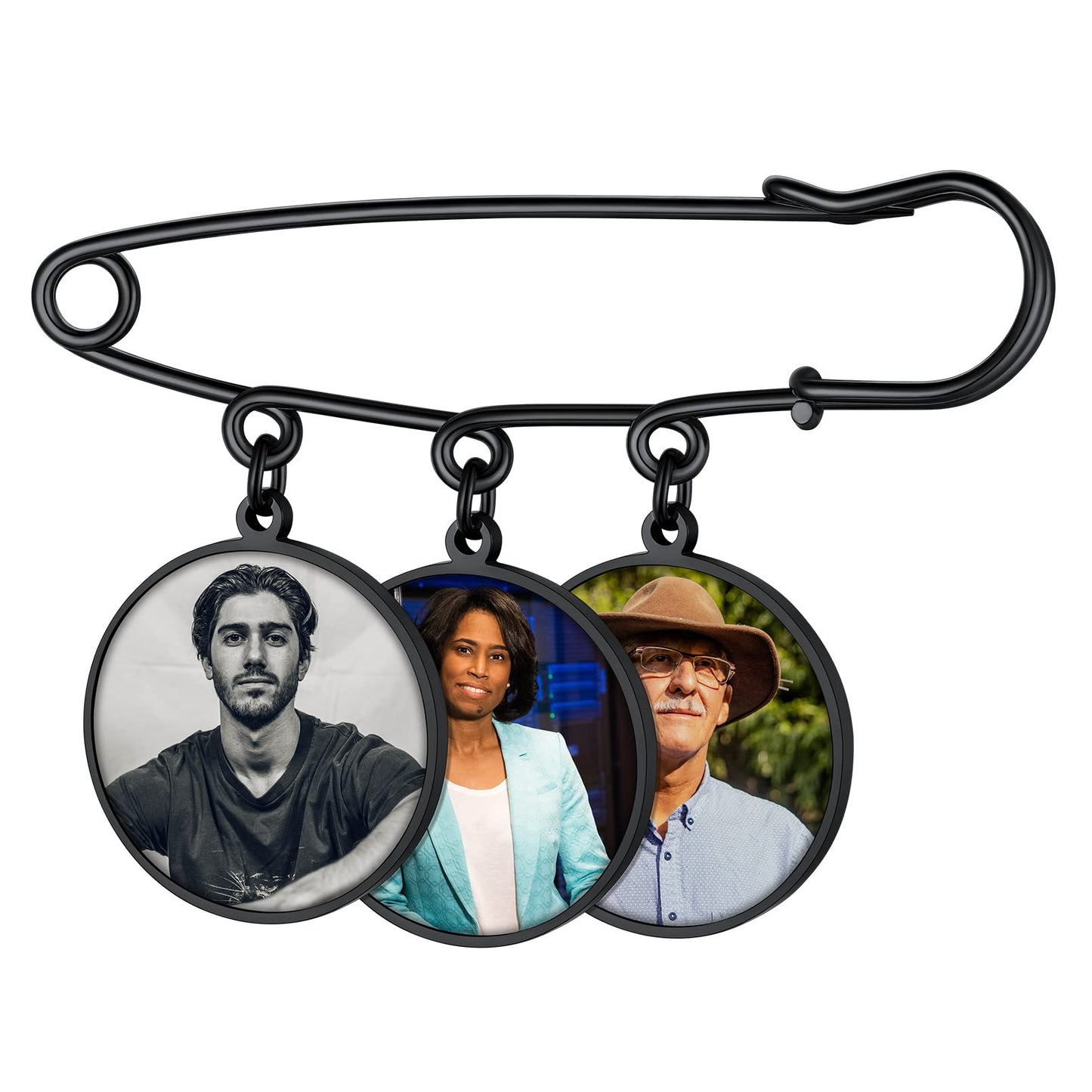 Custom4U Photo Charm for Bouquet Round Shaped Brooch Pins with 3 Pictures Customized Memorial Wedding Jewelry