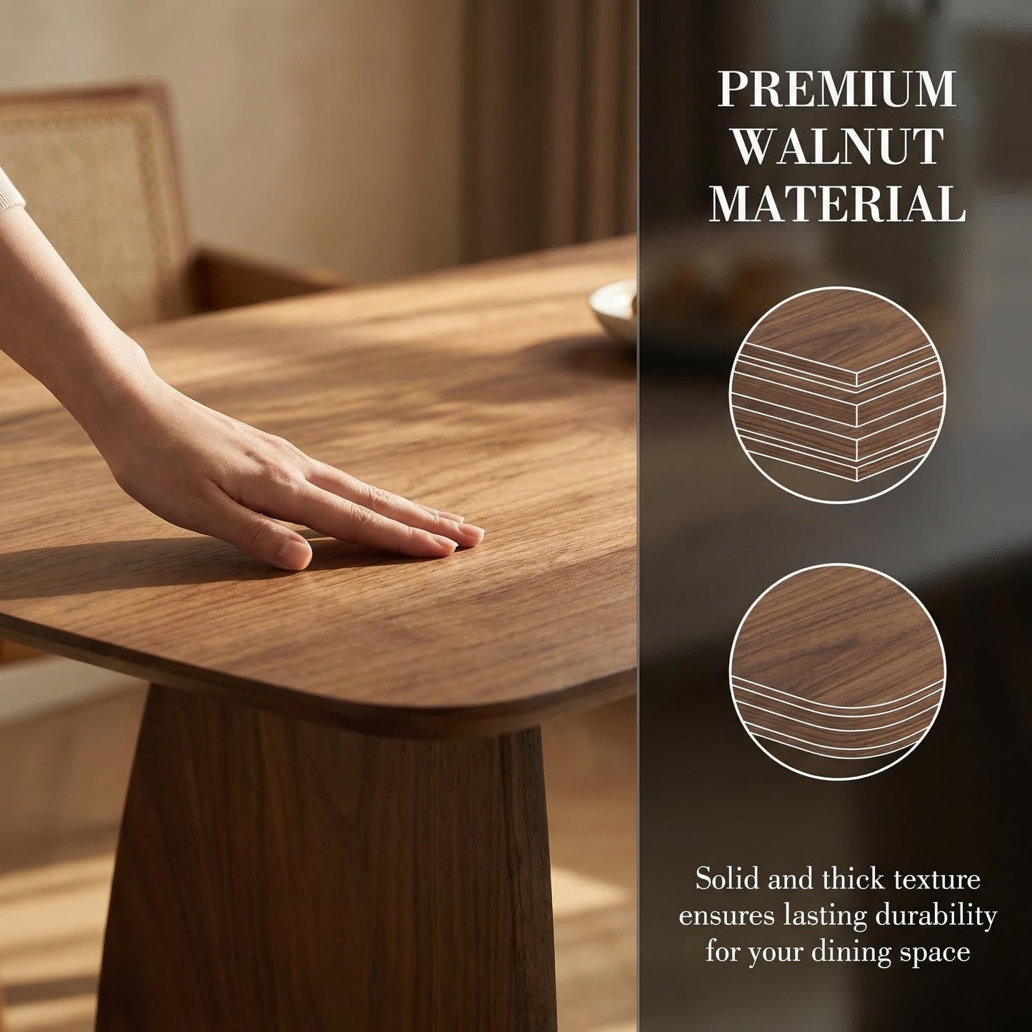 ROCITY 70 Inch Large Dining Table for 6-8 People, Solid Wood Kitchen Table with Curved Wooden Legs, Mid Century Modern Rectangular Long Dinner Table for Dining Room, Walnut