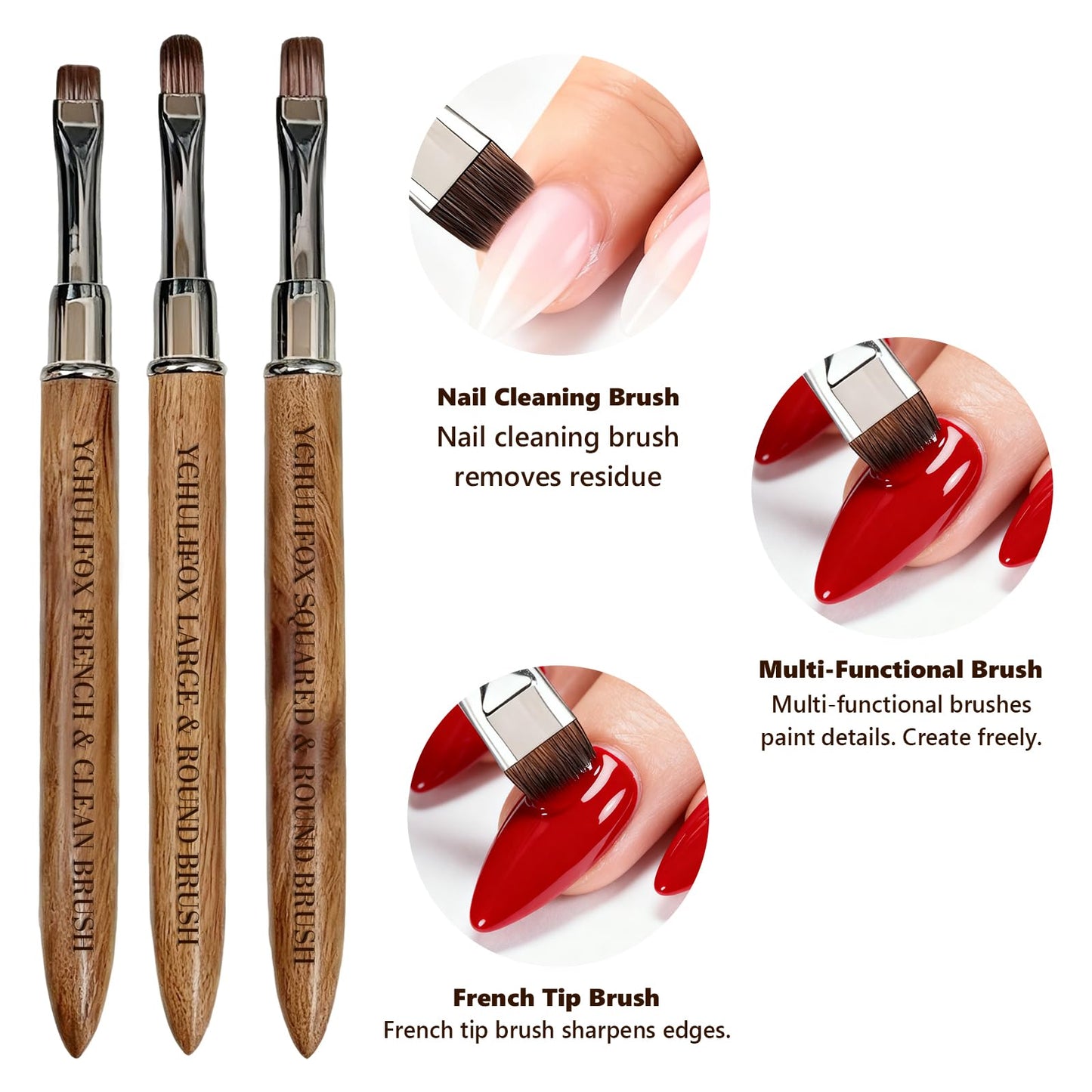 YCHULIFOX,3pcs French Tip Nail Brushes for Polygel & Builder Gel, Professional Nail Design Tools for Sculpting,Filling,Nail Extensions & Art in Home Salon Use.