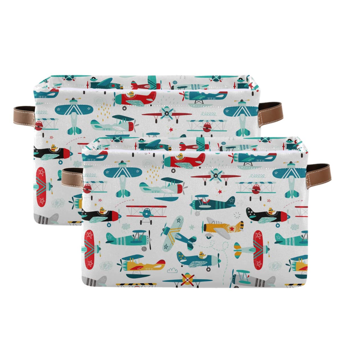 Storage Basket Cube Cartoon Airplane Helicopter Large Collapsible Toys Storage Box Bin Laundry Organizer for Closet Shelf Nursery Kids Bedroom,15x11x9.5 in,2 Pack