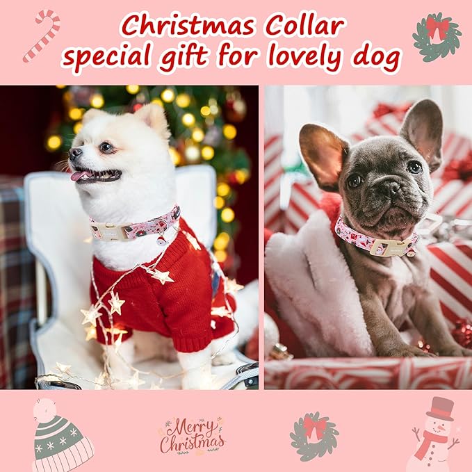 Astdogio Christmas Dog Collar - Adjustable Festive Santa & Snowman Collar for Small Medium Large Dogs with Dangling Charm, Cute Holiday Puppy Collar for Photos, Pet Parties & Gifting-XS