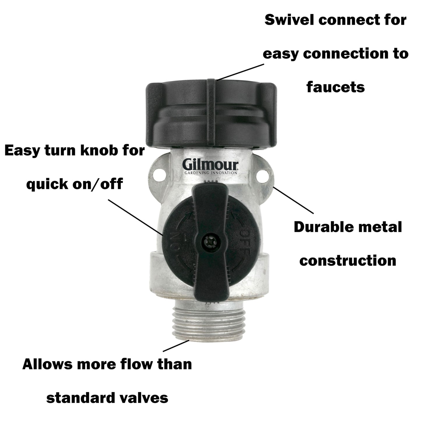 Gilmour Garden Hose Shut Off Valve, Durable Metal Full Flow Water Shut Off Valve
