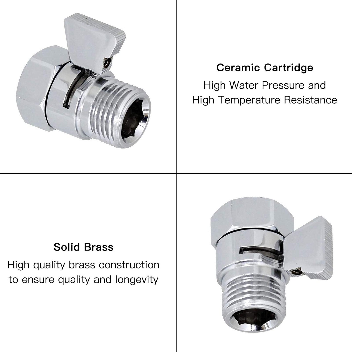 Aquafaucet Water Flow Control Valve Water Pressure Regulator Hand Shower & Bidet Sprayer Control Shut Off Valve Showerhead Brass Turn off Valve Polished Chrome G1/2 Standard Connection