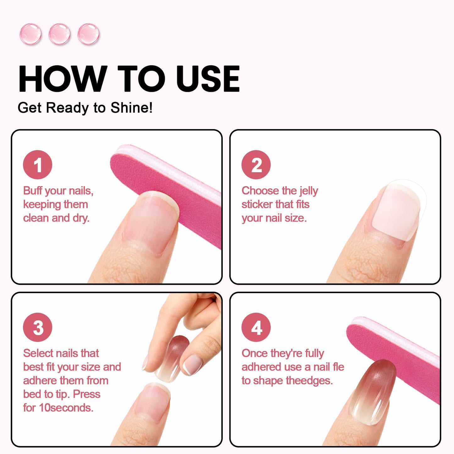 Gleamflair Oval Ombre Press On Nails Medium, Reusable Glossy False Nails in 15 Sizes 30 Pcs with Adhesive Tabs