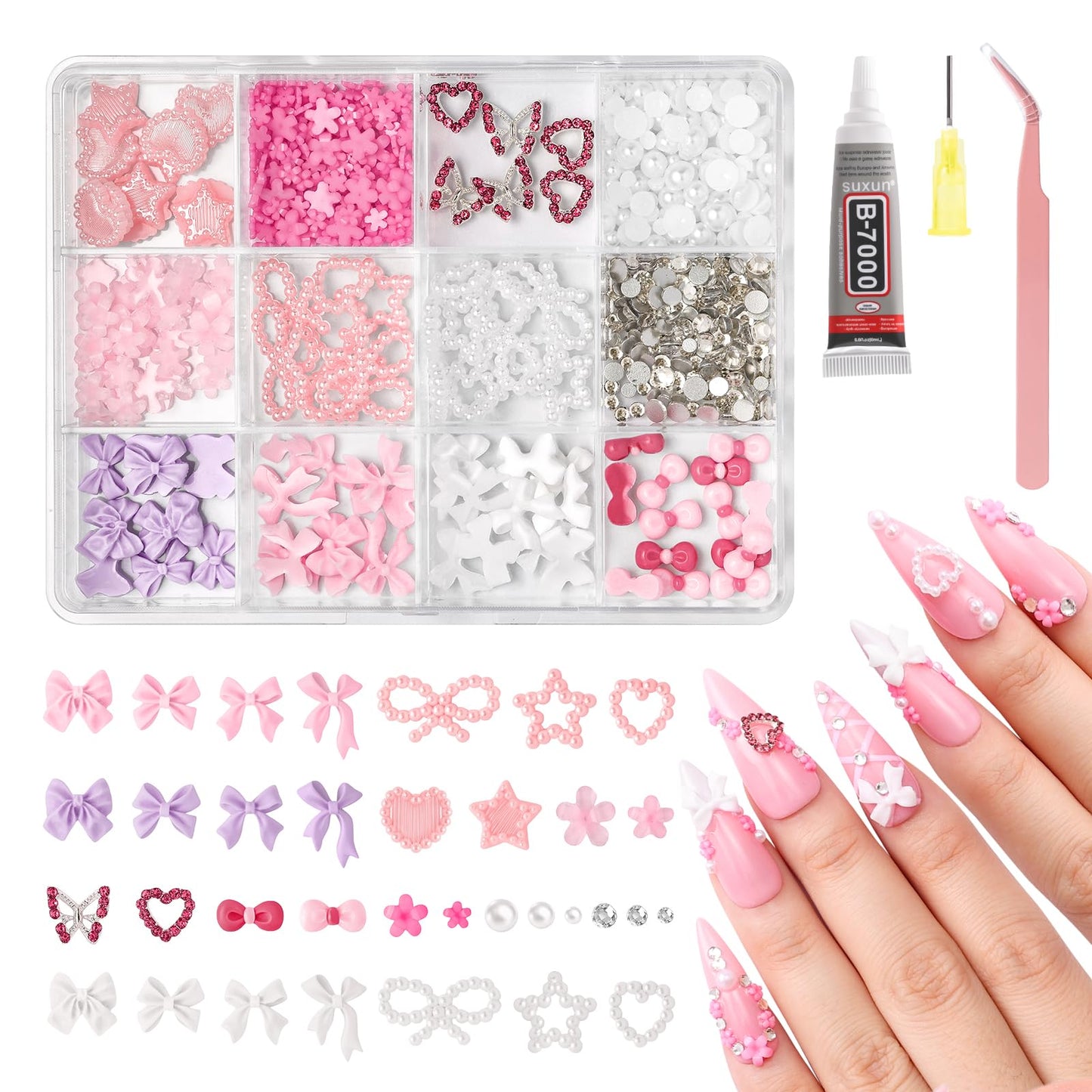 MelodySusie Handheld UV Light for Gel Nails with Stand with 3D Mixed Nail Charms and Gems