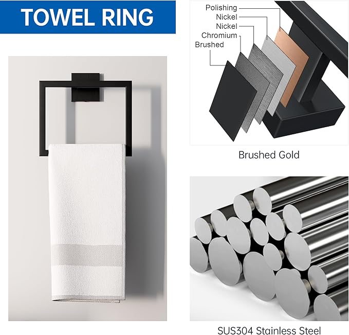 10-Piece Bathroom Hardware Accessories Set, 23.6 Inch SUS304 Stainless Steel Towel Bar Set, Wall Mounted Bathroom Towel Holders, Towel Hooks with Toilet Paper Holder