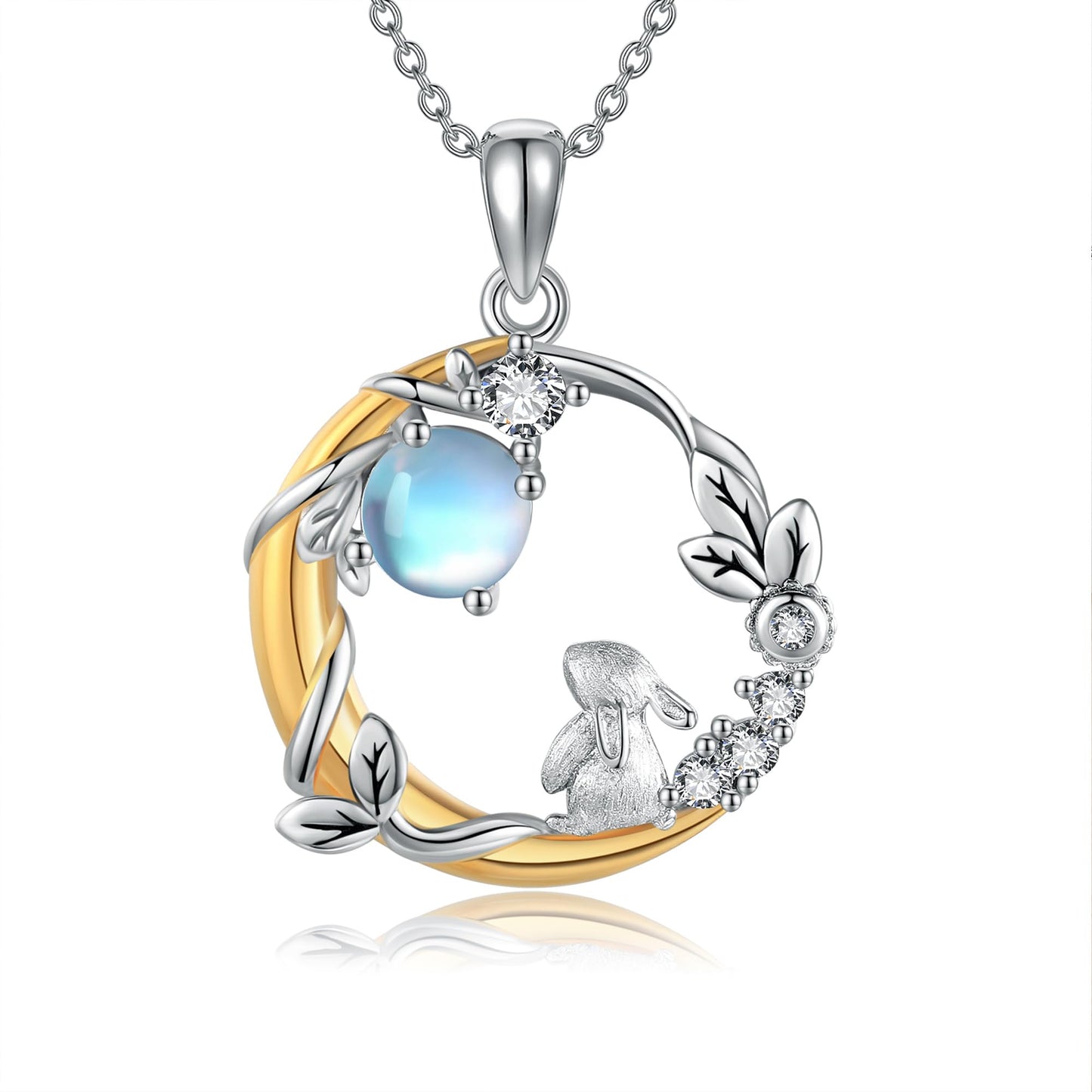 YAFEINI Bunny Moon Necklace Sterling Silver Rabbit Pendant Animal Mother's Day Jewelry for Women Mom