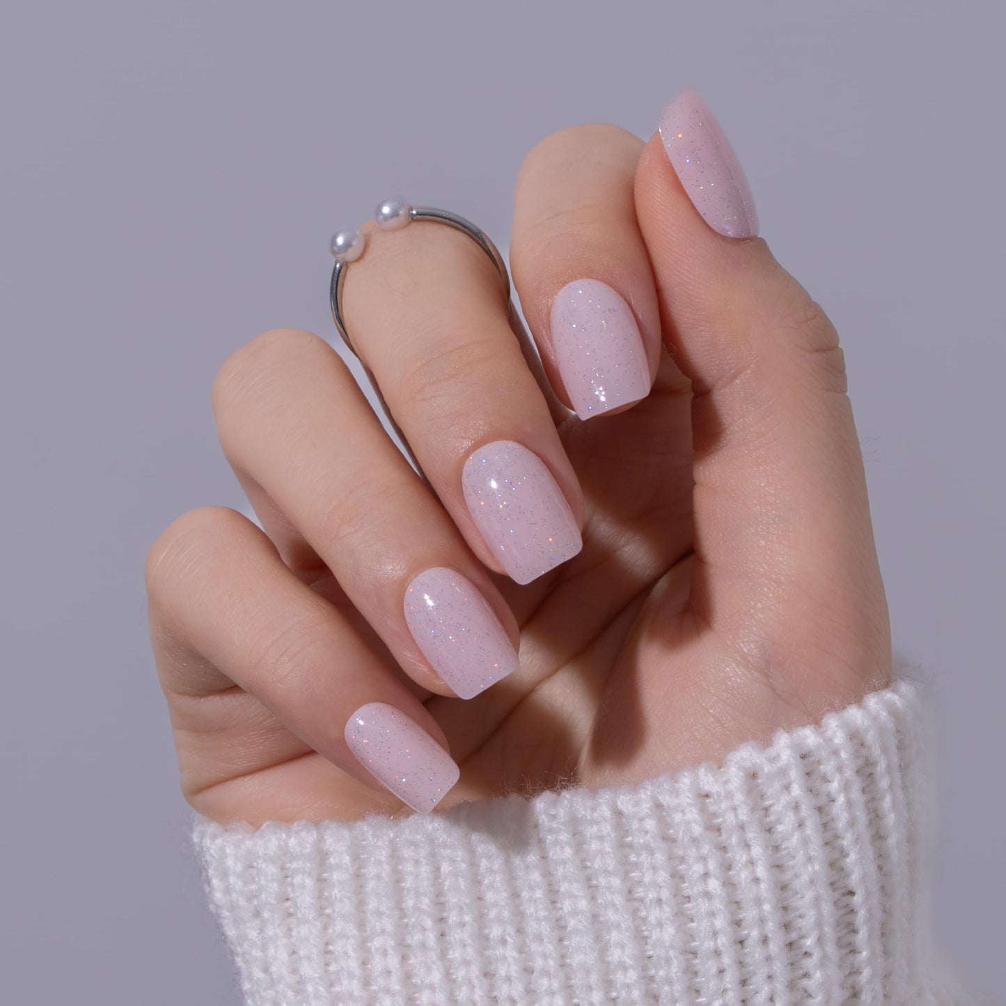 CurvLife Soft Gel Square Press-On Nails, Reusable Fake Nails with Glue & Adhesive Tabs, 30PCS Salon-Quality Stick-On Nails for At-Home Manicure (Fairy Veil)