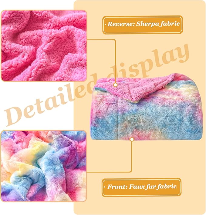 NEWCOSPLAY Super Soft Faux Fur Throw Blanket for Couch Dark Rainbow Sherpa Fuzzy Plush Warm Blanket for Sofa Bed (Dark Rainbow, Throw(40"x50"))