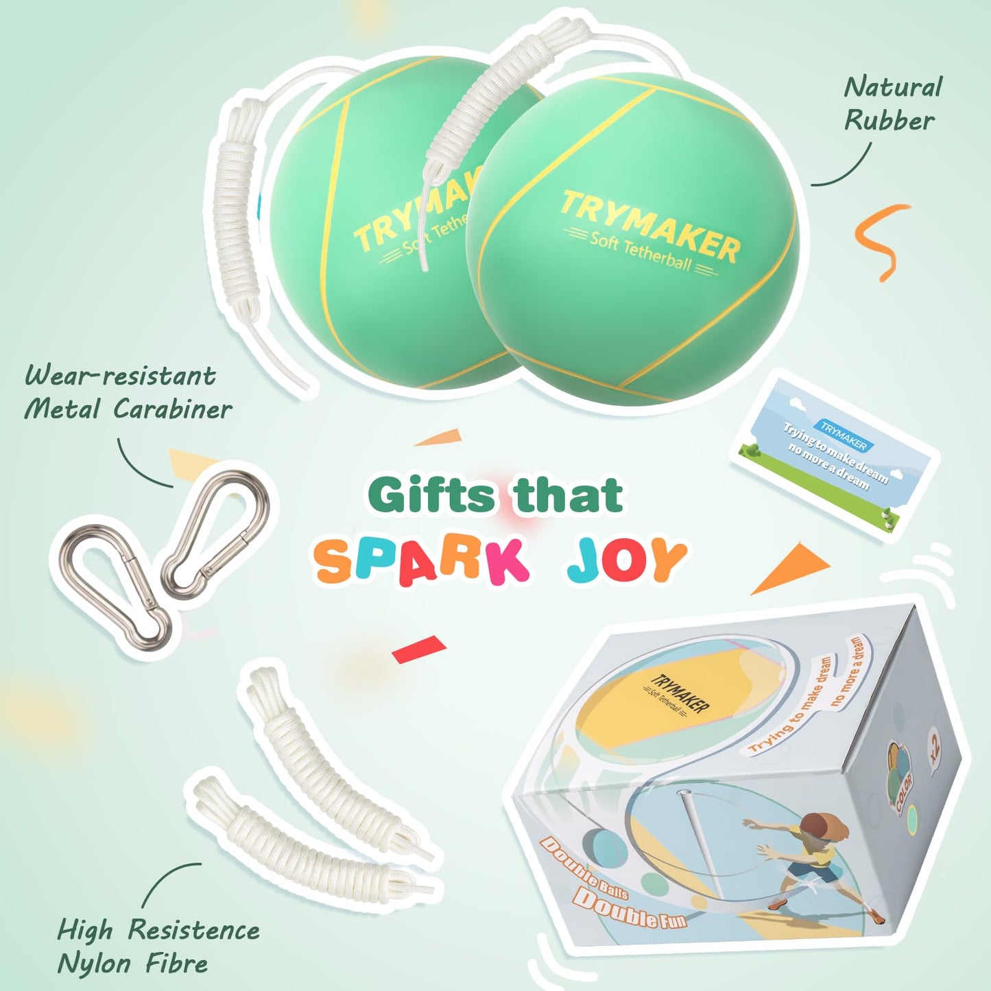 Trymaker Tetherball Ball and Rope, 2 Set in 1 Tether Balls and Rope Set, Replacement Tetherball for Adult Green Backyard Outdoors