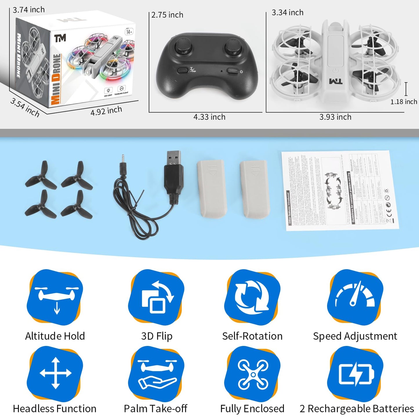 Mini Drone for Kids with 20 Cool Light Modes, Toy Drone with Guard, Altitude-Hold, 3D Flip, 2.4G Remote Control, 3 Speed Modes, 2 Batteries, indoor Outdoor Mini Quadcopter Toy for Beginners