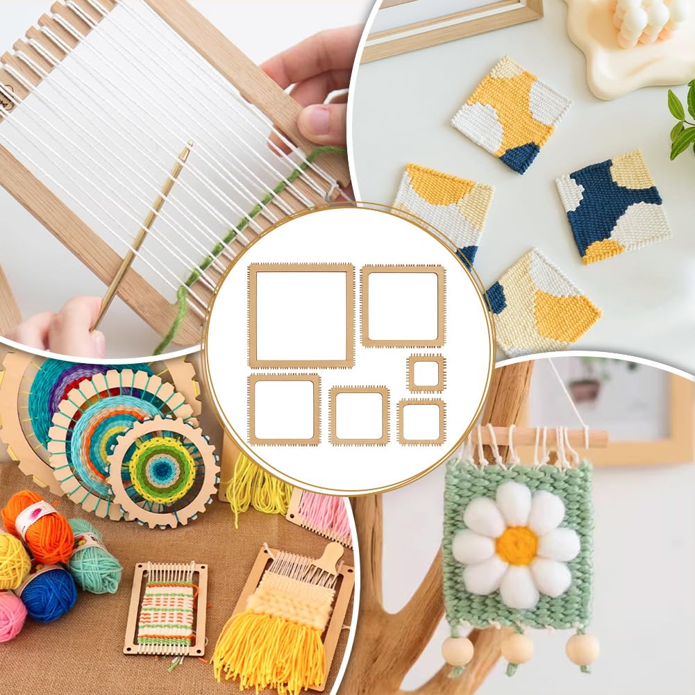 BENECREAT 6 Sizes Poplar Wood Weaving Loom Kit, Square DIY Weaving Loom DIY Weaving Art Tapestry Loom for Hanging Decor Woven Tapestry Knitted Crafts Making, 4.5mm Thick