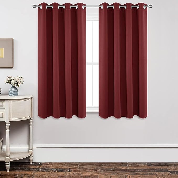 Joydeco Blackout Curtains 63 Inch Length 2 Panels Set, Thermal Insulated Long Curtains 2 Burg, Room Darkening Grommet Drapes for Bedroom Living Room Windows (W42 x L63 Inch, Burgundy Red)