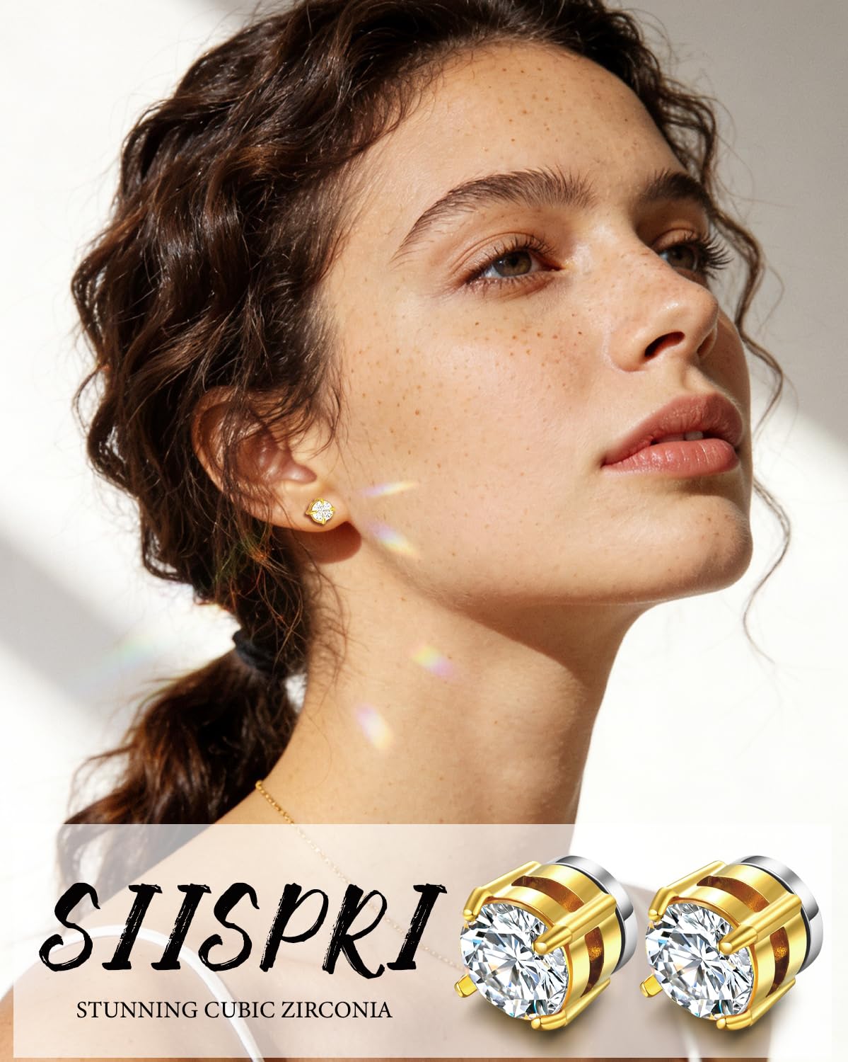 SIISPRI 4-7MM Magnetic Stud Earrings for Women Men Clip on Stud Earring Hypoallergenic Fake Earring Unisex Non Piercing Shiny Round CZ Halo Studs Diamond Earrings (Gold)