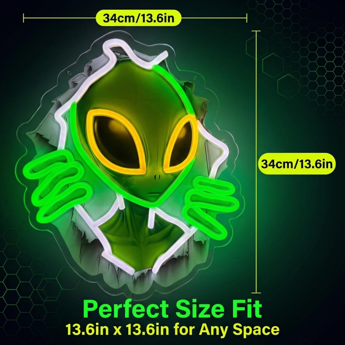 Alien Peeking Through Wall Neon Sign, Green UFO LED Wall Light, USB Powered Alien Neon Light for Game Room, Men's Cave, Bedroom & Party Decor, Ideal Alien Gifts