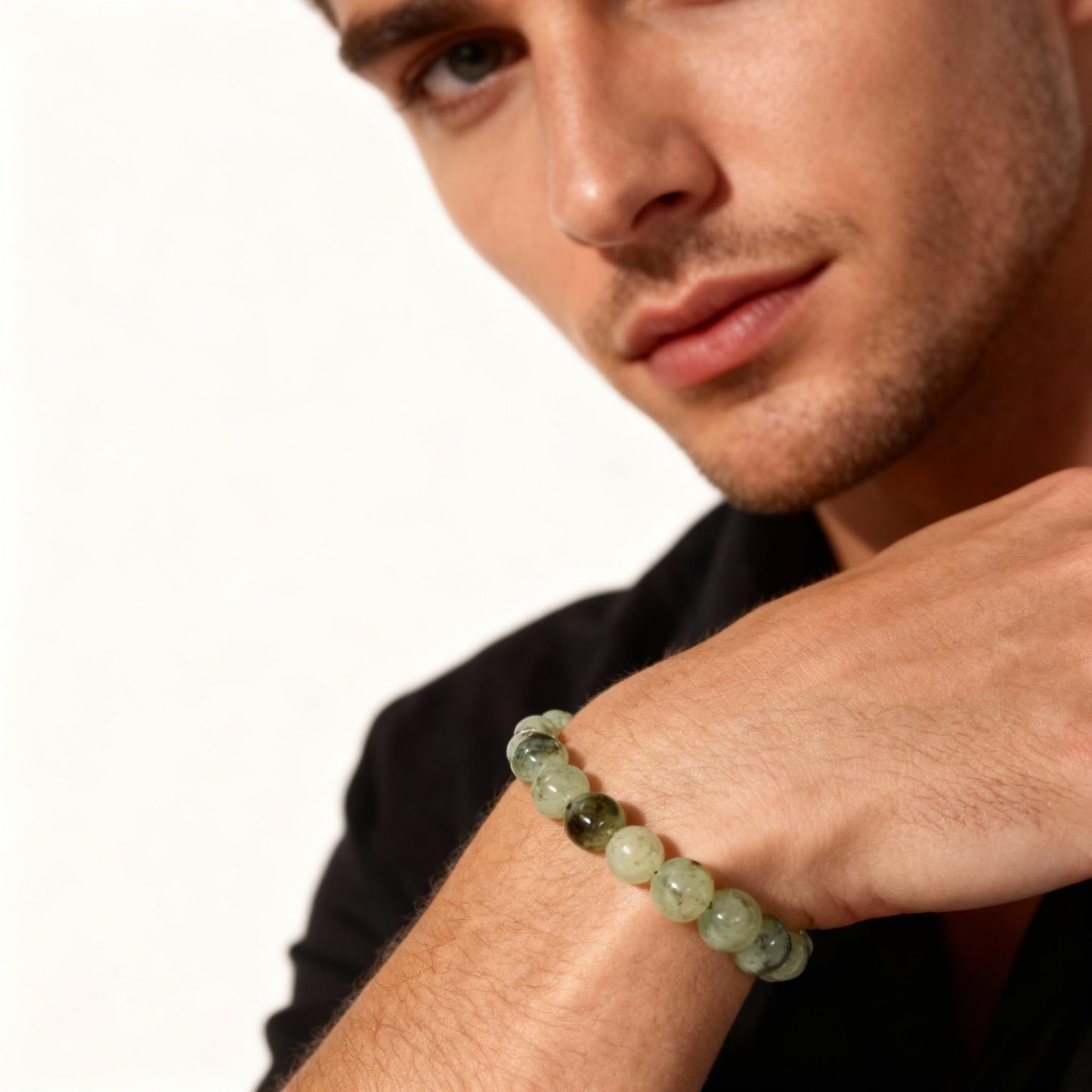 The Vida Handmade AAA+ Quality Crystal Stretch Elastic Bracelet - Nature Gemstone - Jewelry Gift - Holiday Gift - For Women & Men (Prehnite)