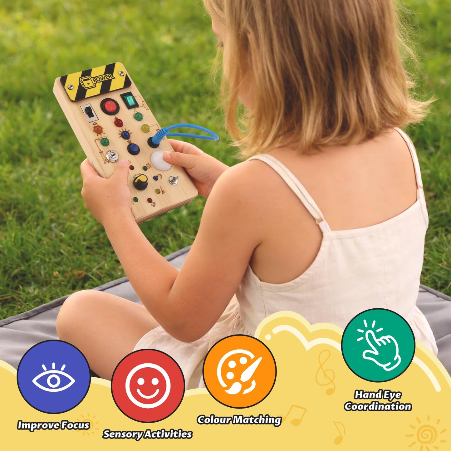 Sumsoltic Montessori Busy Board for 1-3 Toddlers | LED Light, Sensory Learning Toy