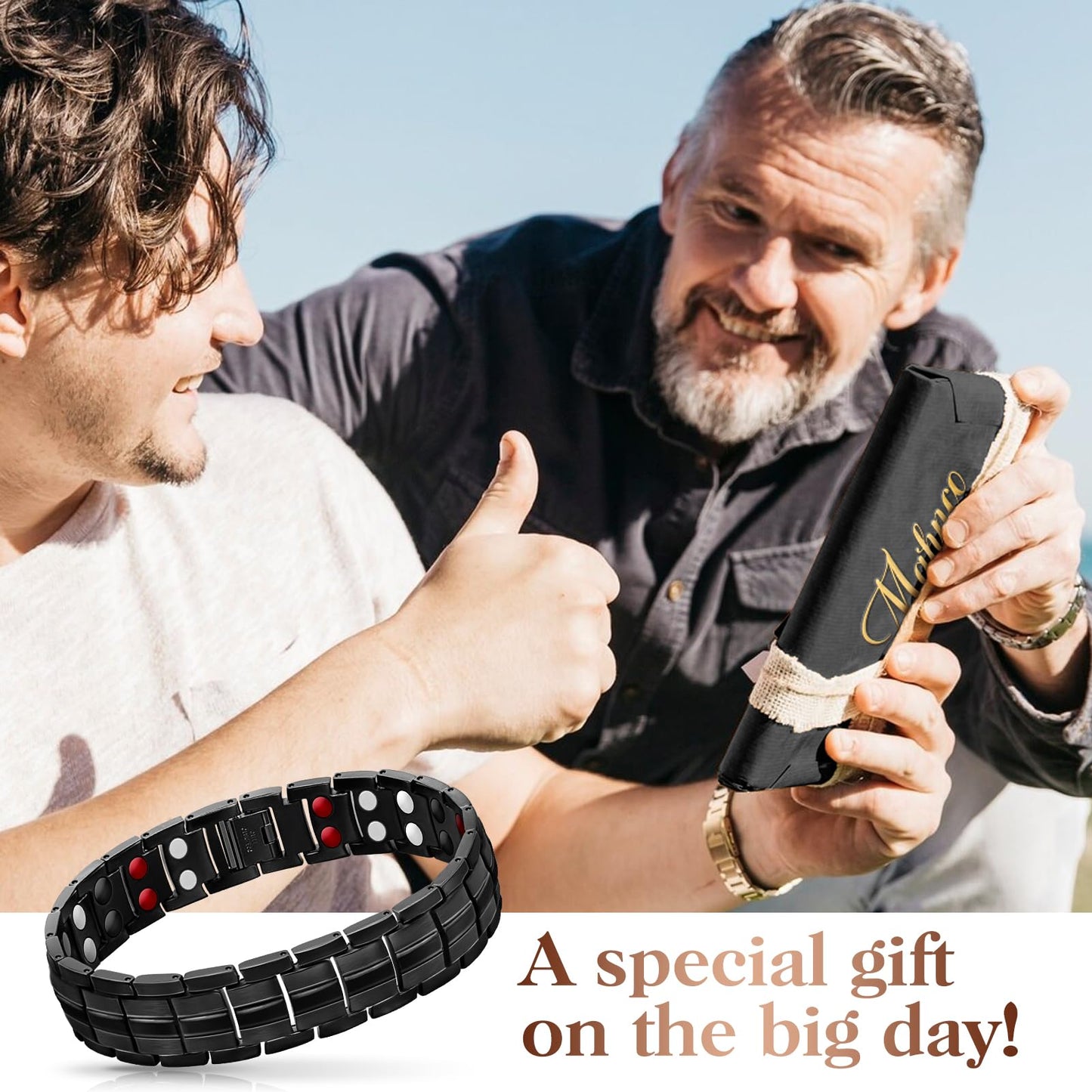 Mahnco Magnetic Bracelet for Men Adjustable Titanium Steel Men’s Bracelet with Double Rows Effective 4 Elements Magnets & Remove Tool (Black Classic)