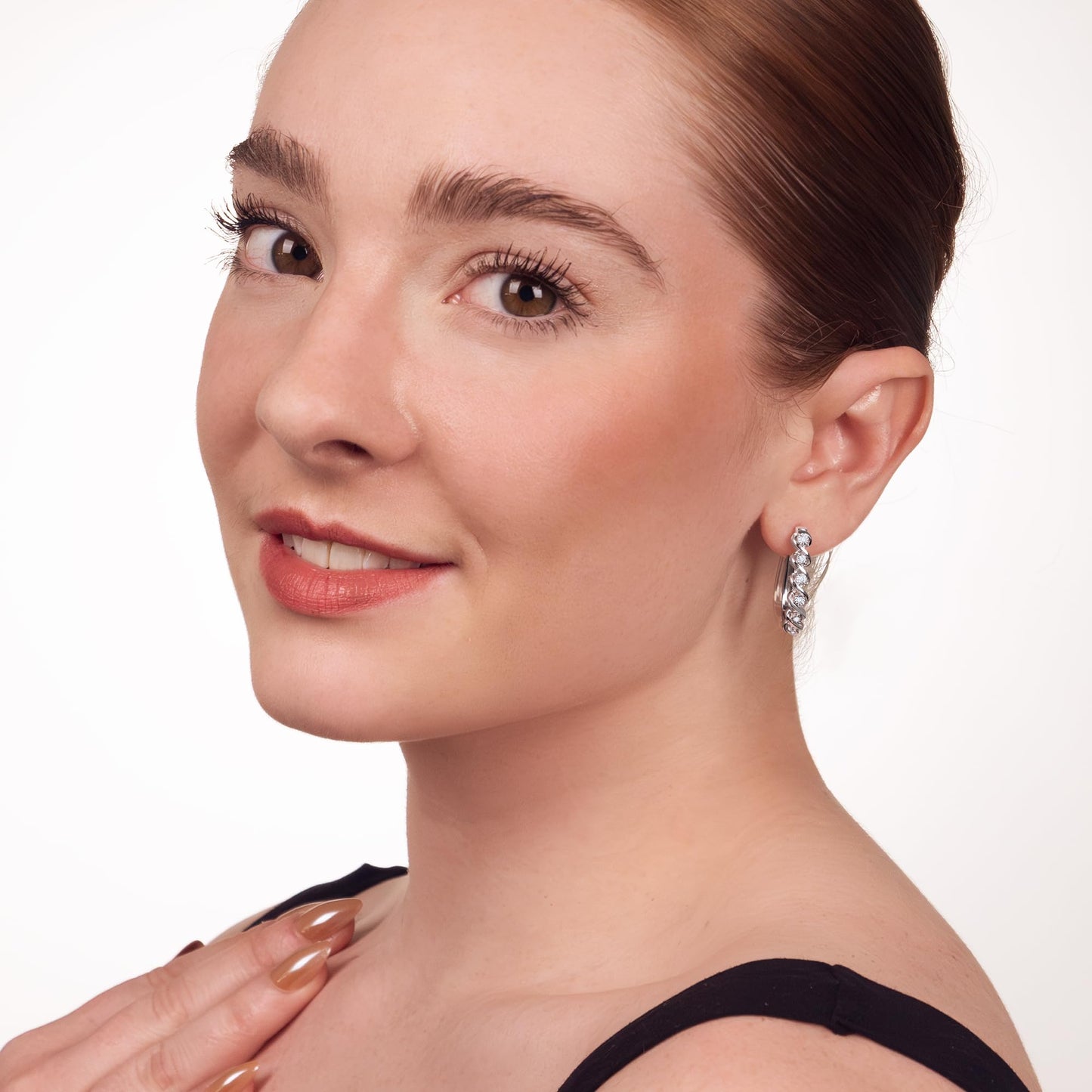 Gilded 1/10 ct. T.W. Lab Diamond (SI1 Clarity, F Color) and Sterling Silver Twist Hinge Hoop Earrings