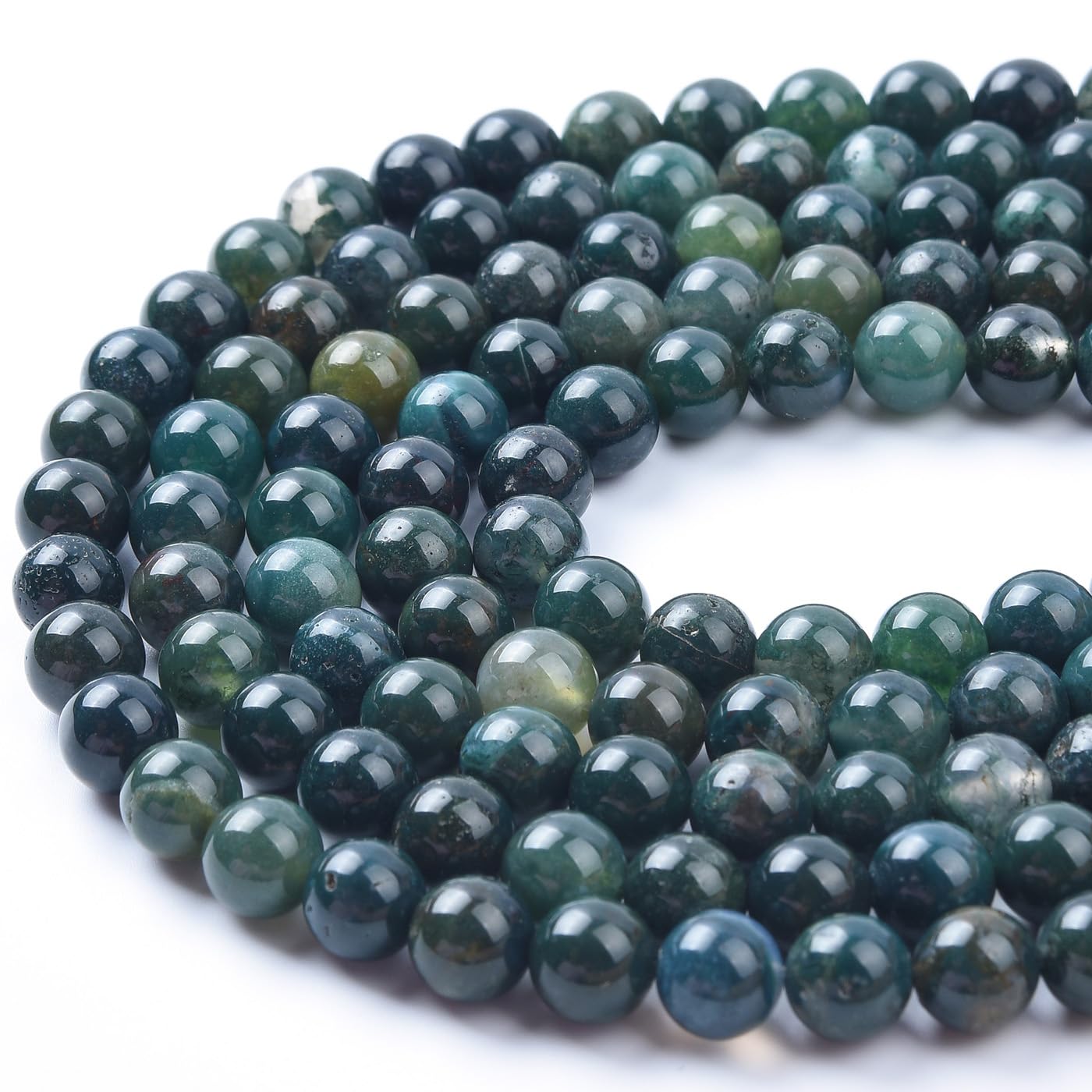 Genuine Green Moss Agate Beads for Jewelry Making Gemstone Semi Precious Stone Round 10mm Strand 15"(37-38pcs)