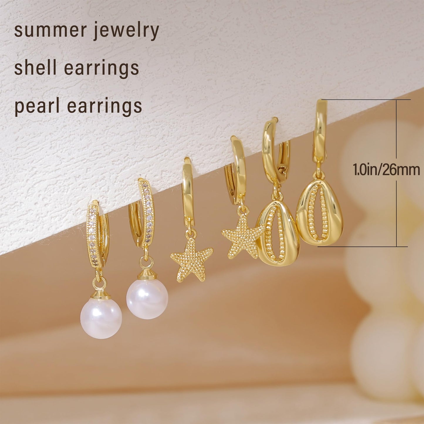 SELFROSE Summer Starfish Earrings 14k Gold Plated Pearl Drop Earrings Stack Dainty Cute Beach Earrings Hypoallergenic Cute Shell Earring Stack Boho Beach Summer Jewelry