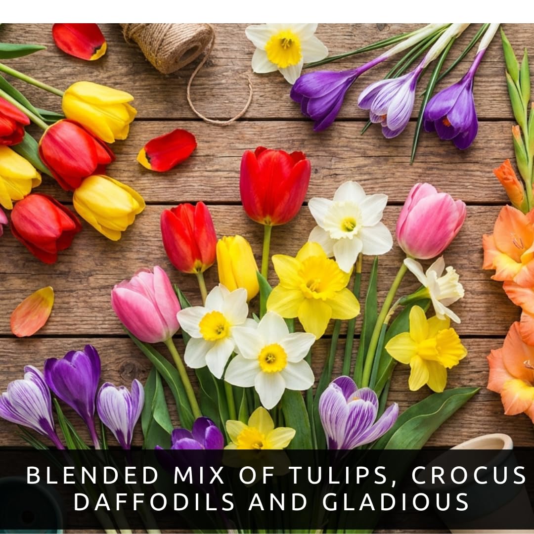 Complete Spring Flower Garden | 50 Fresh Bulbs | Bloom All Spring and Summer | Easy to Grow Flower Bulb, Indoor/Outdoor | Tulips, Daffodils, Crocus, Gladiolus - Living Gift
