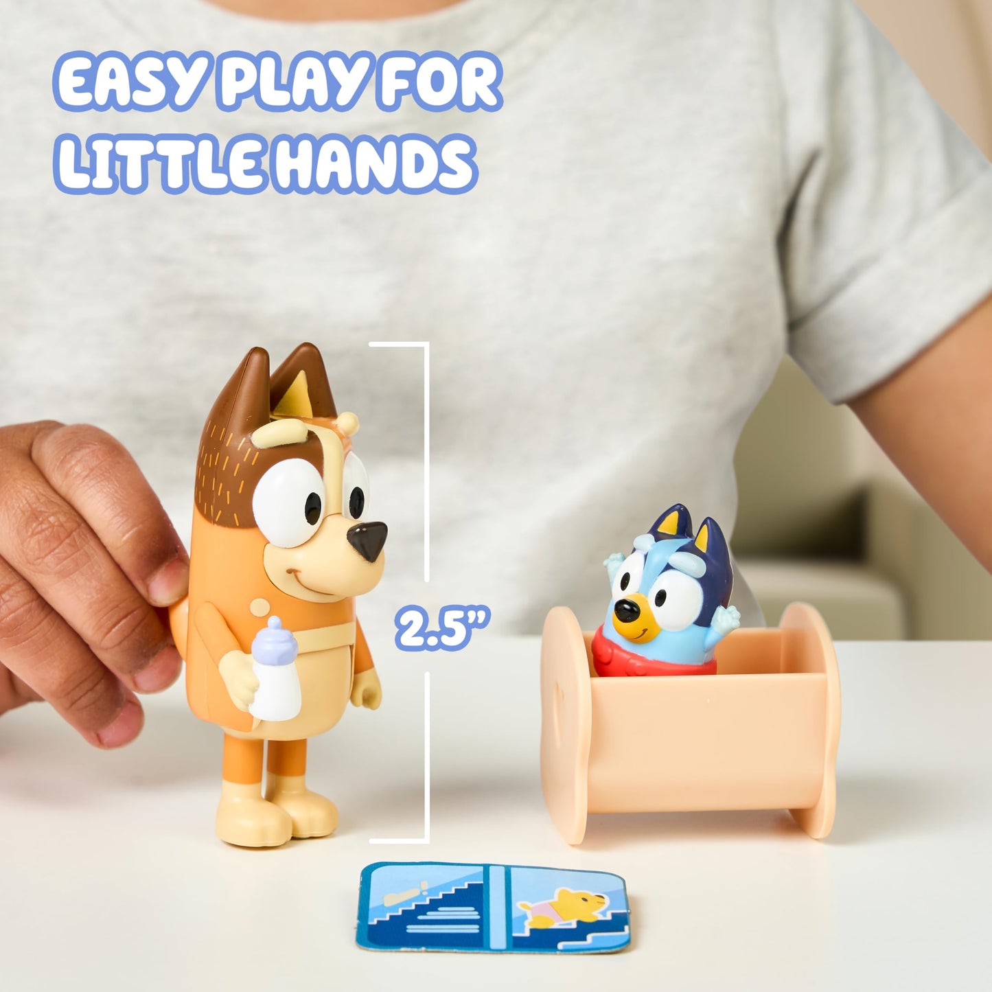 Bluey Baby Race Toy Figurines Pack of 2, Articulated Character Toys with Chilli, and Baby in Cradle Accessory, Small Action Figures Ages 3+